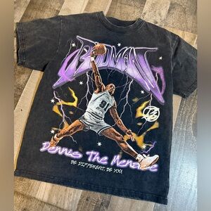 Black Graphic Tee with Purple Accents